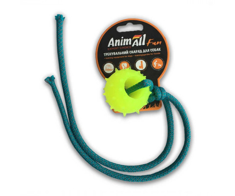 AnimAll Fun - Іграшка шар з канатом для собак, 4 см жовтий 110616