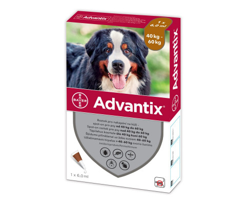 Краплі від бліх та кліщів Bayer Advantix для собак від 40 до 60 кг від кліщів, бліх та інших комах (1 ампула)