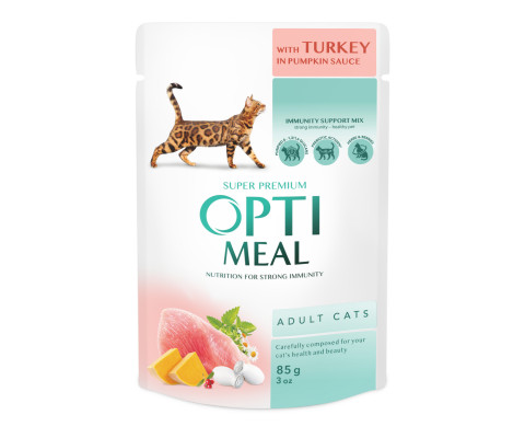 Вологий корм для котішок OPTI MEAL смаком індички в гарбузовому соусі  85 г 