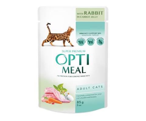 Вологий корм OPTI MEAL для котів з кроликом у морквяному желе 85г 