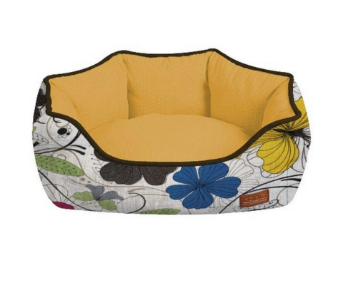 Лежак для собак Croci Cozy Flo, овальний, оранж/квіти, 60x50x20 см