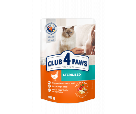 Вологий корм для стерилізованих котів CLUB 4 PAWS  80 г