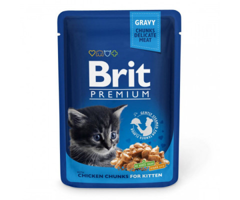 Вологий корм для кошенят Brit Premium Cat Chicken Chunks for Kitten pouch 100 г (шматочки курки)