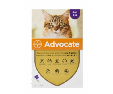 Краплі від бліх,кліщів та глистів Bayer Advocate для котів 4-8 кг (1 ампула)