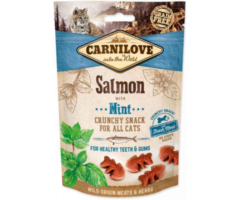 Ласощі для кішок Carnilove Crunchy Snack з лососем, м'ятою і свіжим м'ясом 50г