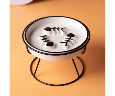 Керамічна миска-лабіринт на чорній металевій підставці для повільного харчування котів 200мл/14,8см