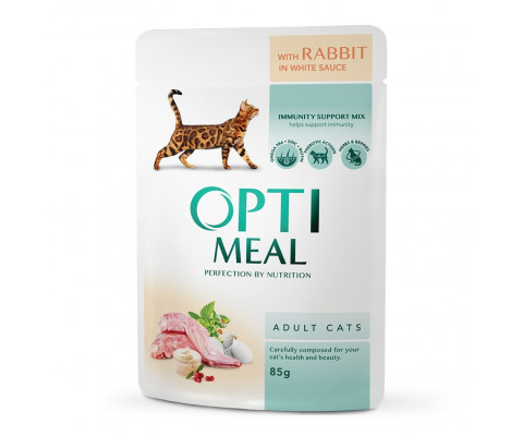 Вологий корм OPTI MEAL для кішок з кроликом в білому соусі 85 г